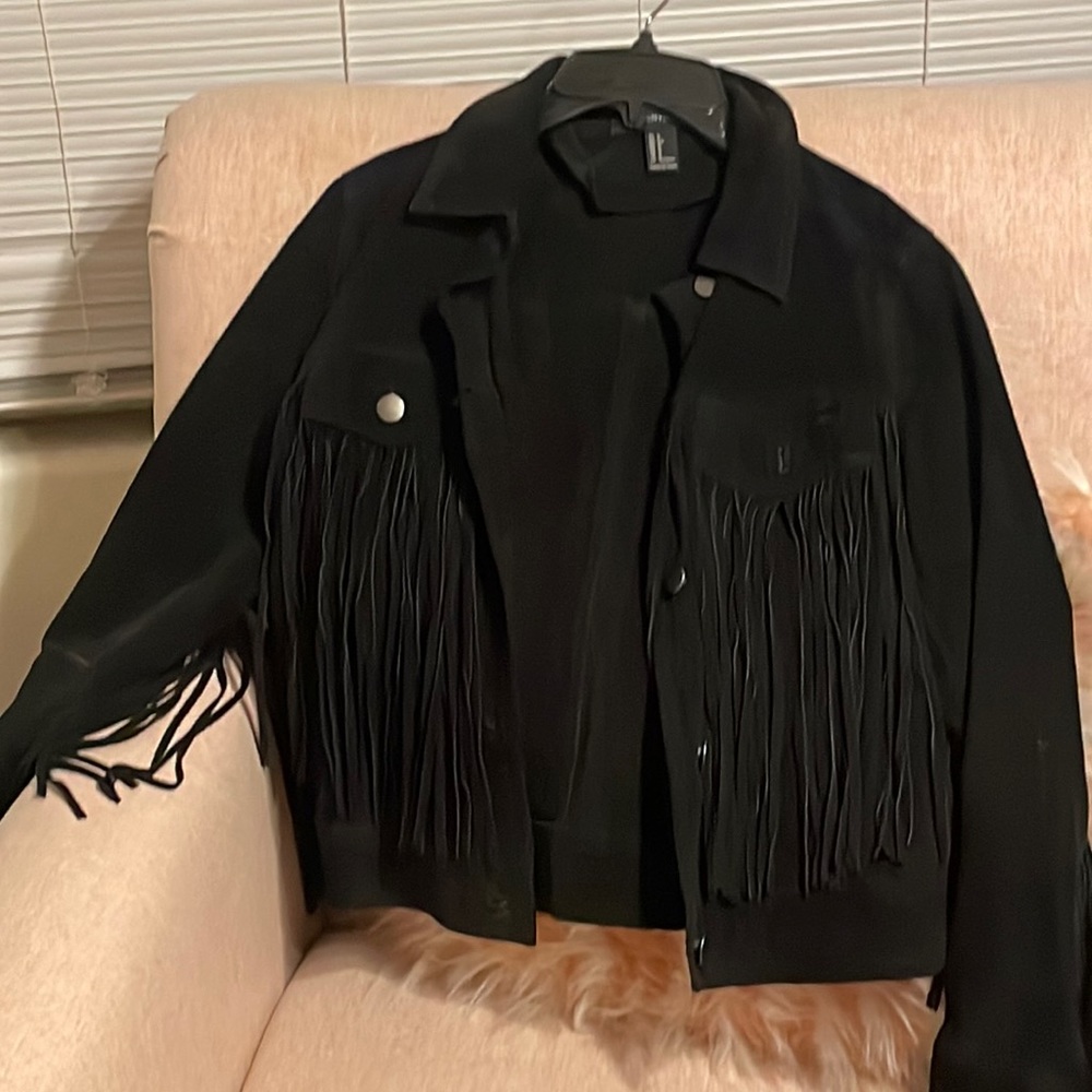 Suede fringe black jacket
